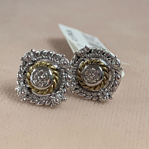 Judith Ripka Jewelry - NEW JUDITH RIPKA SS/18KT DIAMOND STUD EARRINGS